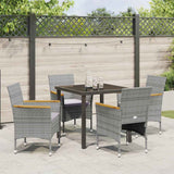 Set da Pranzo per Giardino con cuscino 5 pcs Grigio polyrattan