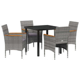 Set da Pranzo per Giardino con cuscino 5 pcs Grigio polyrattan