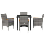 Set da Pranzo per Giardino con cuscino 5 pcs Grigio polyrattan