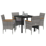 Set da Pranzo per Giardino con cuscino 5 pcs Grigio polyrattan