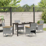 Set da Pranzo per Giardino con cuscino 5 pcs Grigio polyrattan
