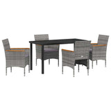 Set da Pranzo per Giardino con cuscino 5 pcs Grigio polyrattan