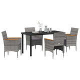 Set da Pranzo per Giardino con cuscino 5 pcs Grigio polyrattan