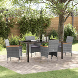 Set da Pranzo per Giardino con cuscino 5 pcs Grigio polyrattan