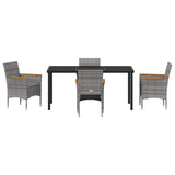 Set da Pranzo per Giardino con cuscino 5 pcs Grigio polyrattan