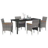Set da Pranzo per Giardino con cuscino 5 pcs Grigio polyrattan