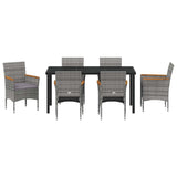 Set da Pranzo per Giardino con cuscino 7 pcs Grigio polyrattan