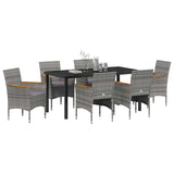 Set da Pranzo per Giardino con cuscino 7 pcs Grigio polyrattan