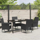 Set da Pranzo per Giardino con cuscino 5 pcs Nero polyrattan