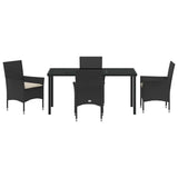 Set da Pranzo per Giardino con cuscino 5 pcs Nero polyrattan