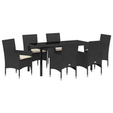 Set da Pranzo per Giardino con cuscino 7 pcs Nero polyrattan