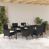 Set da Pranzo per Giardino con cuscino 7 pcs Nero polyrattan
