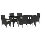 Set da Pranzo per Giardino con cuscino 7 pcs Nero polyrattan