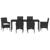 Set da Pranzo per Giardino con cuscino 7 pcs Nero polyrattan