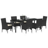 Set da Pranzo per Giardino con cuscino 7 pcs Nero polyrattan
