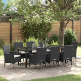 Set da Pranzo per Giardino con cuscino 9 pcs Nero polyrattan