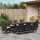 Set da Pranzo per Giardino con cuscino 9 pcs Nero polyrattan