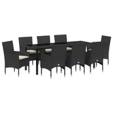 Set da Pranzo per Giardino con cuscino 9 pcs Nero polyrattan