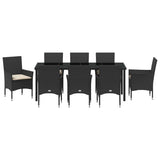 Set da Pranzo per Giardino con cuscino 9 pcs Nero polyrattan