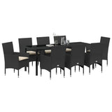 Set da Pranzo per Giardino con cuscino 9 pcs Nero polyrattan
