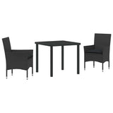 Set da Pranzo per Giardino con cuscino 3 pcs Nero polyrattan