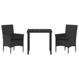 Set da Pranzo per Giardino con cuscino 3 pcs Nero polyrattan