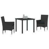 Set da Pranzo per Giardino con cuscino 3 pcs Nero polyrattan