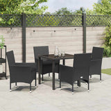 Set da Pranzo per Giardino con cuscino 5 pcs Nero polyrattan