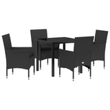 Set da Pranzo per Giardino con cuscino 5 pcs Nero polyrattan