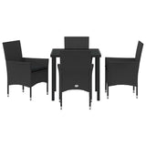 Set da Pranzo per Giardino con cuscino 5 pcs Nero polyrattan