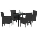 Set da Pranzo per Giardino con cuscino 5 pcs Nero polyrattan