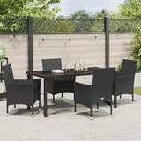 Set da Pranzo per Giardino con cuscino 5 pcs Nero polyrattan