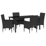 Set da Pranzo per Giardino con cuscino 5 pcs Nero polyrattan