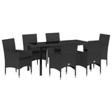 Set da Pranzo per Giardino con cuscino 7 pcs Nero polyrattan