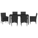 Set da Pranzo per Giardino con cuscino 7 pcs Nero polyrattan