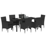 Set da Pranzo per Giardino con cuscino 7 pcs Nero polyrattan