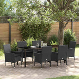 Set da Pranzo per Giardino con cuscino 7 pcs Nero polyrattan