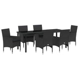 Set da Pranzo per Giardino con cuscino 7 pcs Nero polyrattan