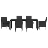 Set da Pranzo per Giardino con cuscino 7 pcs Nero polyrattan