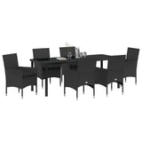 Set da Pranzo per Giardino con cuscino 7 pcs Nero polyrattan
