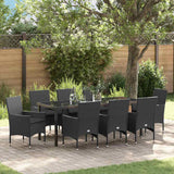 Set da Pranzo per Giardino con cuscino 9 pcs Nero polyrattan