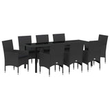 Set da Pranzo per Giardino con cuscino 9 pcs Nero polyrattan