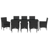 Set da Pranzo per Giardino con cuscino 9 pcs Nero polyrattan