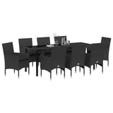Set da Pranzo per Giardino con cuscino 9 pcs Nero polyrattan
