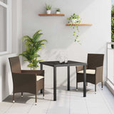 Set da Pranzo per Giardino con cuscino 3 pcs Marrone polyrattan