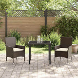 Set da Pranzo per Giardino con cuscino 3 pcs Marrone polyrattan