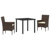 Set da Pranzo per Giardino con cuscino 3 pcs Marrone polyrattan