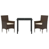 Set da Pranzo per Giardino con cuscino 3 pcs Marrone polyrattan