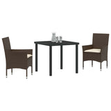 Set da Pranzo per Giardino con cuscino 3 pcs Marrone polyrattan