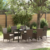 Set da Pranzo per Giardino con cuscino 7 pcs Marrone polyrattan